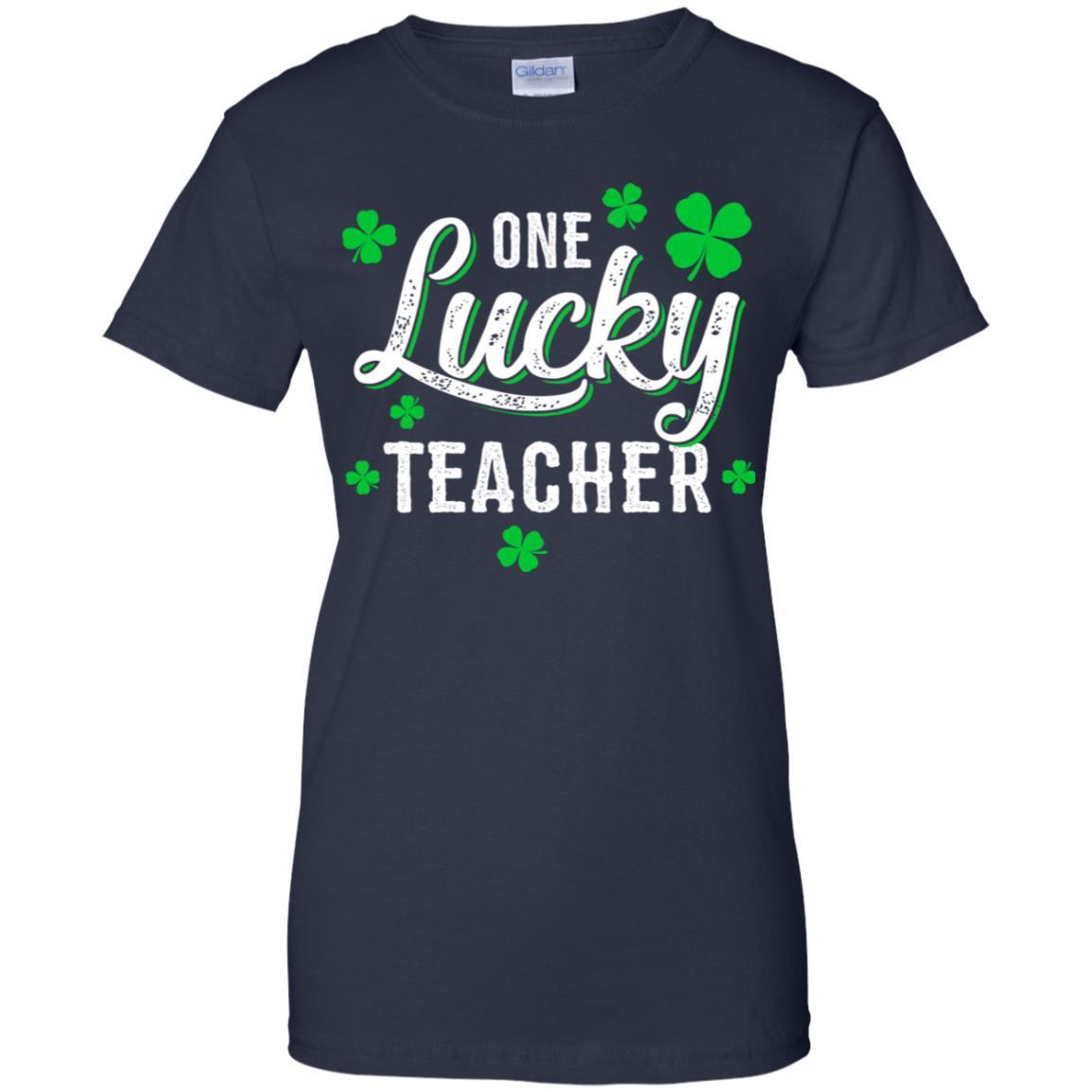 One Lucky Teacher Irish Shamrocks Funny St Patrick Day-T-Shirt & Hoodie-Women's T-Shirt-Navy