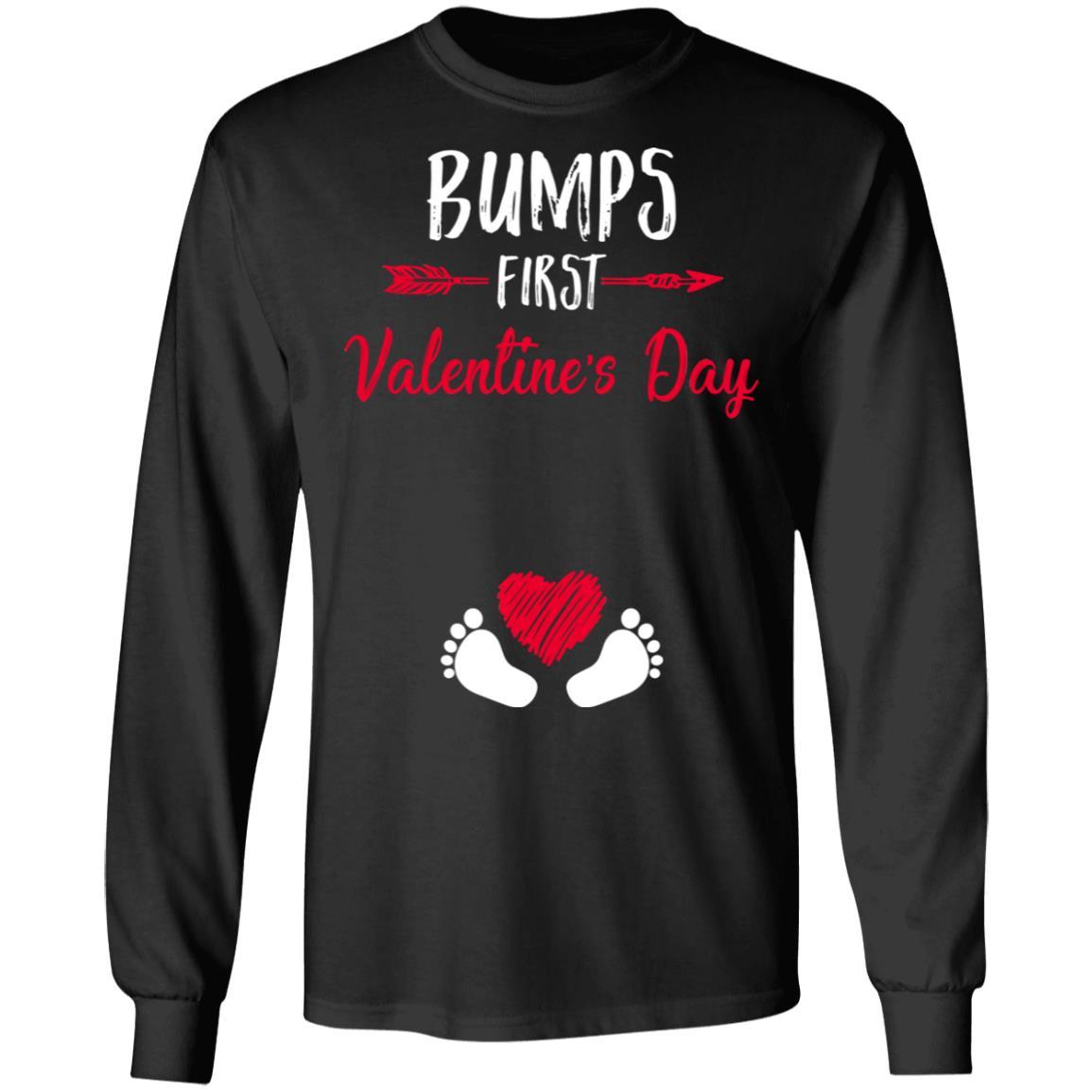 Bumps First Valentine's Day Cute Adorable Baby Pregnancy-T-Shirt & Hoodie-Long Sleeve T-Shirt-Black