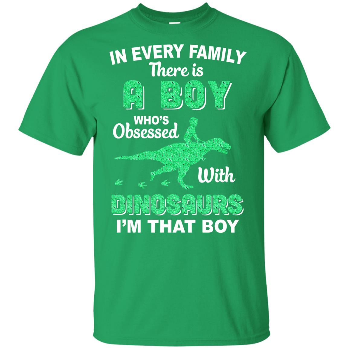 A Boy Who's Obsessed With Dinosaurs I Am That Boy Kids Youth-Youth Shirt-Youth T-Shirt-Irish Green