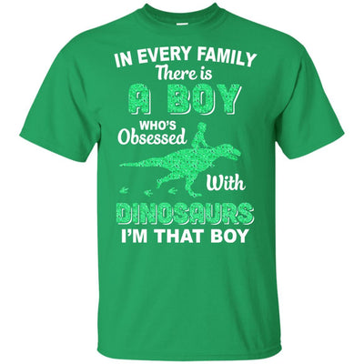 A Boy Who's Obsessed With Dinosaurs I Am That Boy Kids Youth-Youth Shirt-Youth T-Shirt-Irish Green