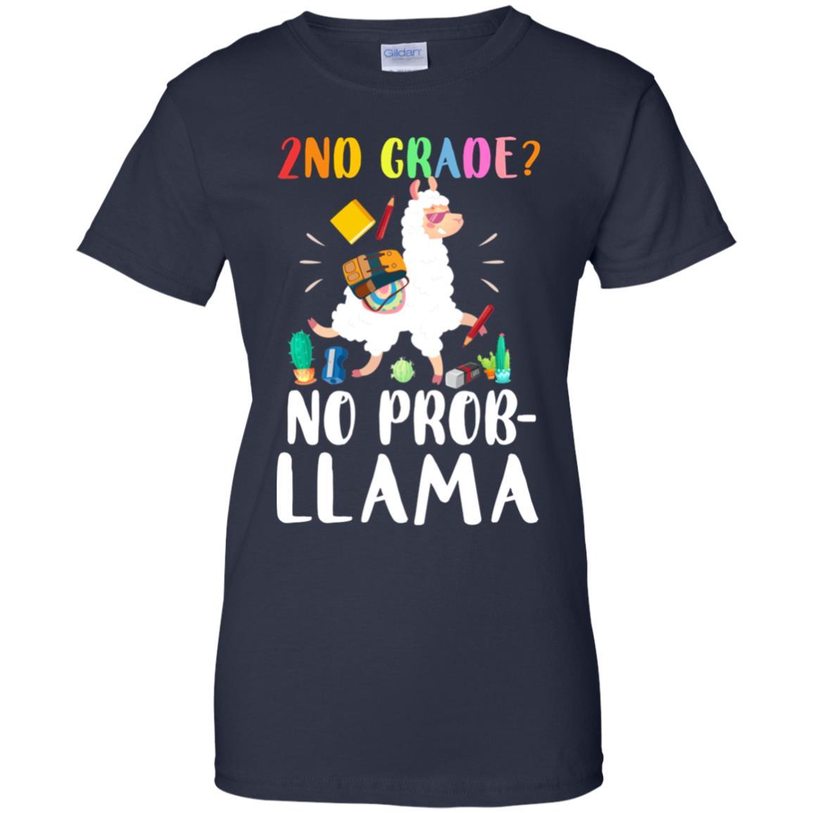 2nd Grade No Prob Llama Funny First Day Of School-T-Shirt & Hoodie-Women's T-Shirt-Navy