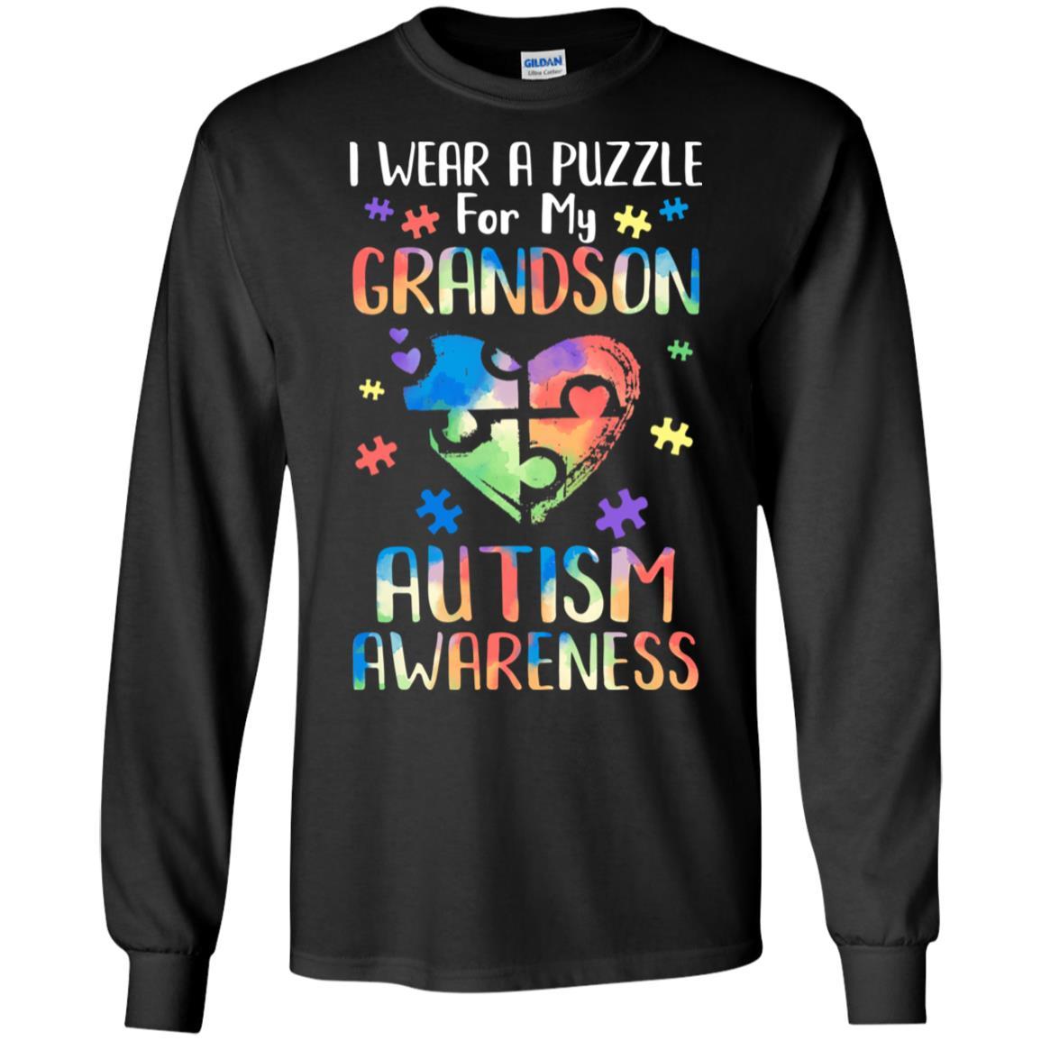 I Wear A Puzzle For My Grandson Autism Awareness-T-Shirt & Hoodie-Long Sleeve T-Shirt-Black