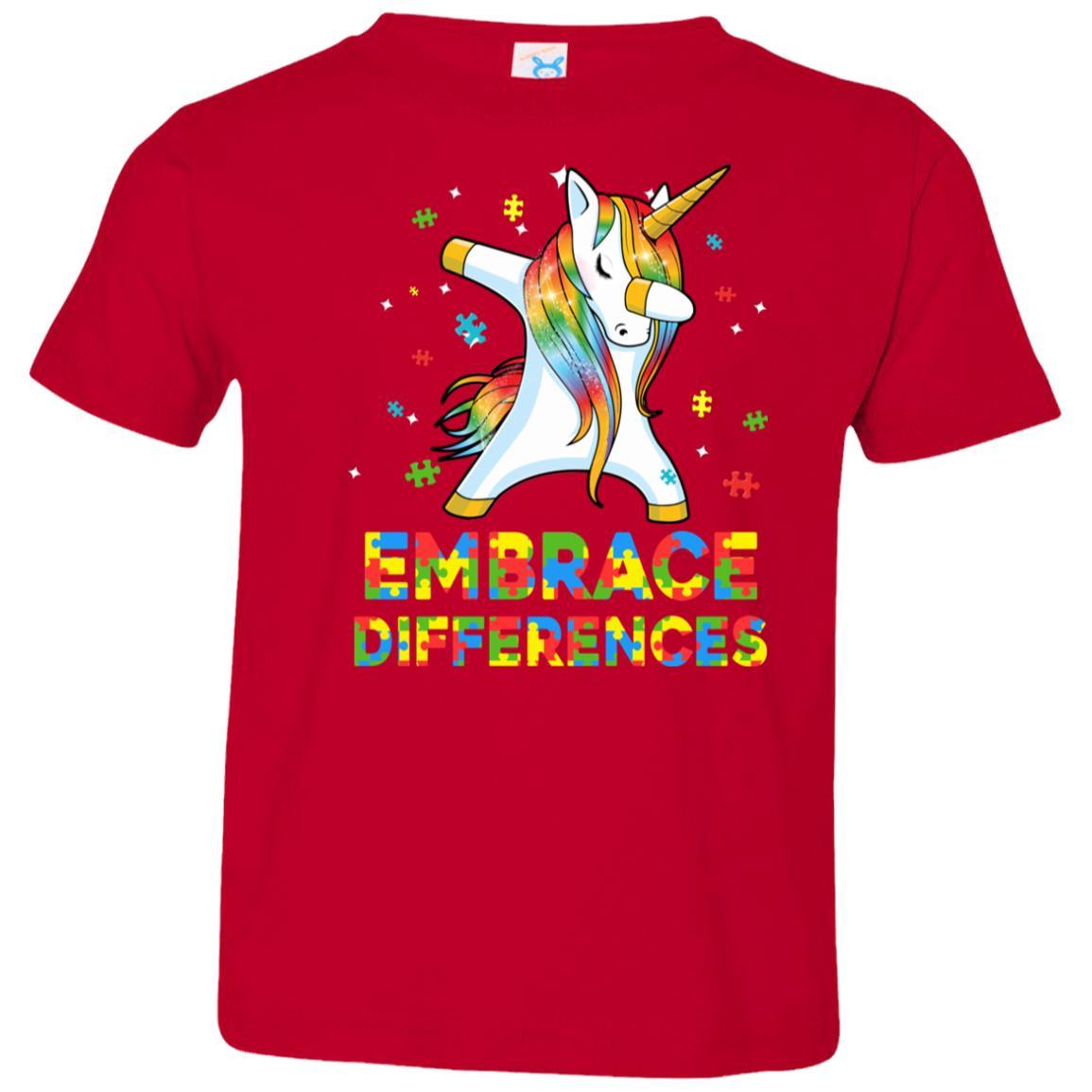Dabbing Unicorn Autism Awareness Embrace Differences Youth-Youth Shirt-Toddler T-Shirt-Red