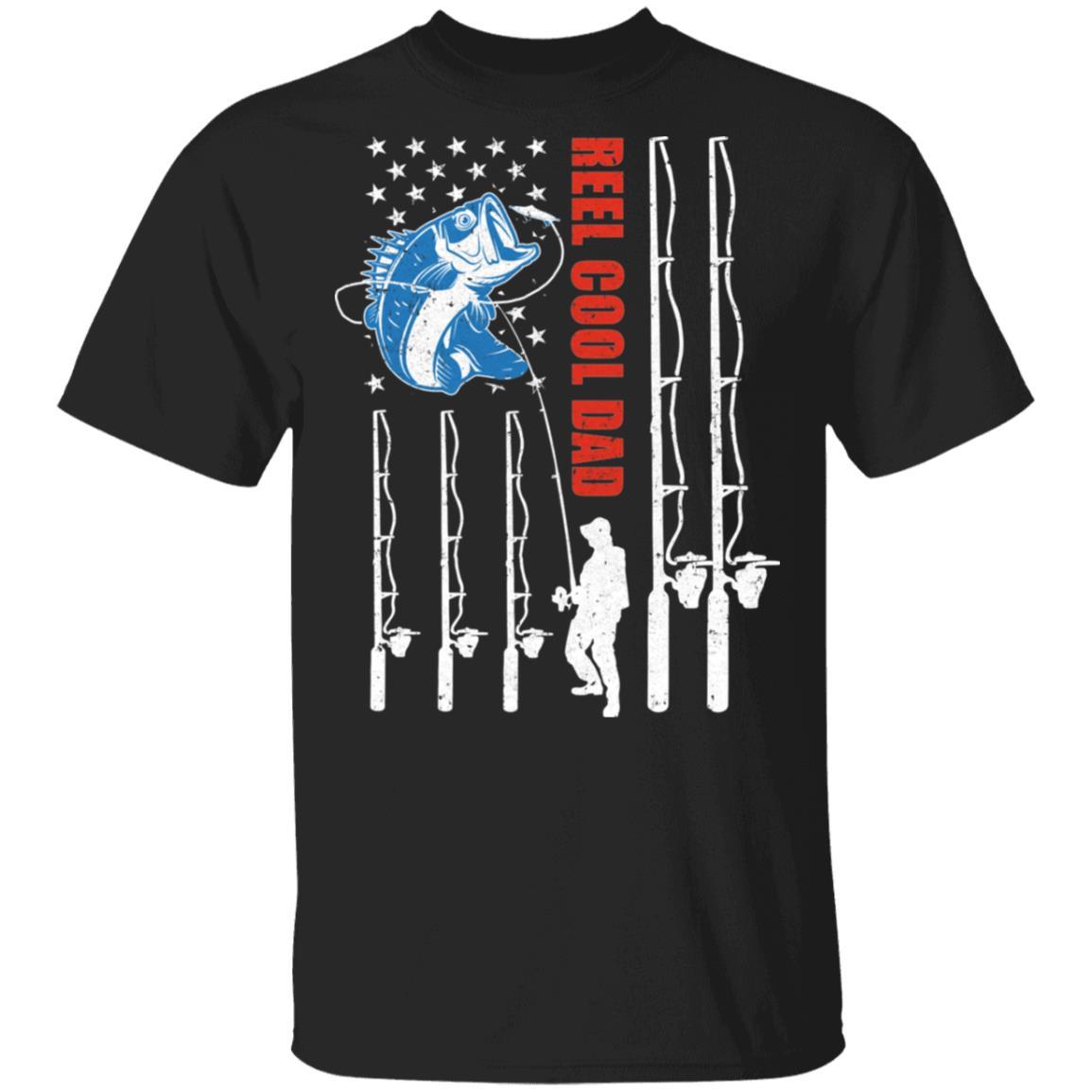 Reel Cool Dad American Flag Fish Fishing Fathers Day-T-Shirt & Hoodie-Classic T-Shirt-Black