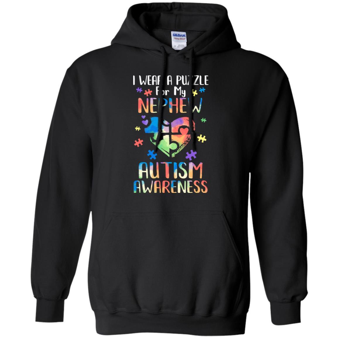 I Wear A Puzzle For My Nephew Autism Awareness-T-Shirt & Hoodie-Pullover Hoodie-Black