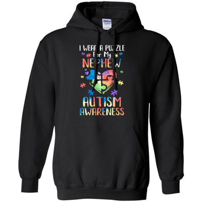 I Wear A Puzzle For My Nephew Autism Awareness-T-Shirt & Hoodie-Pullover Hoodie-Black