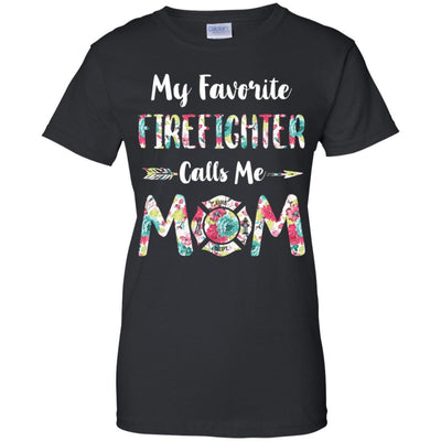 Floral My Favorite Firefighter Calls Me Mom Mothers Day Gift-T-Shirt & Hoodie-Women's T-Shirt-Black