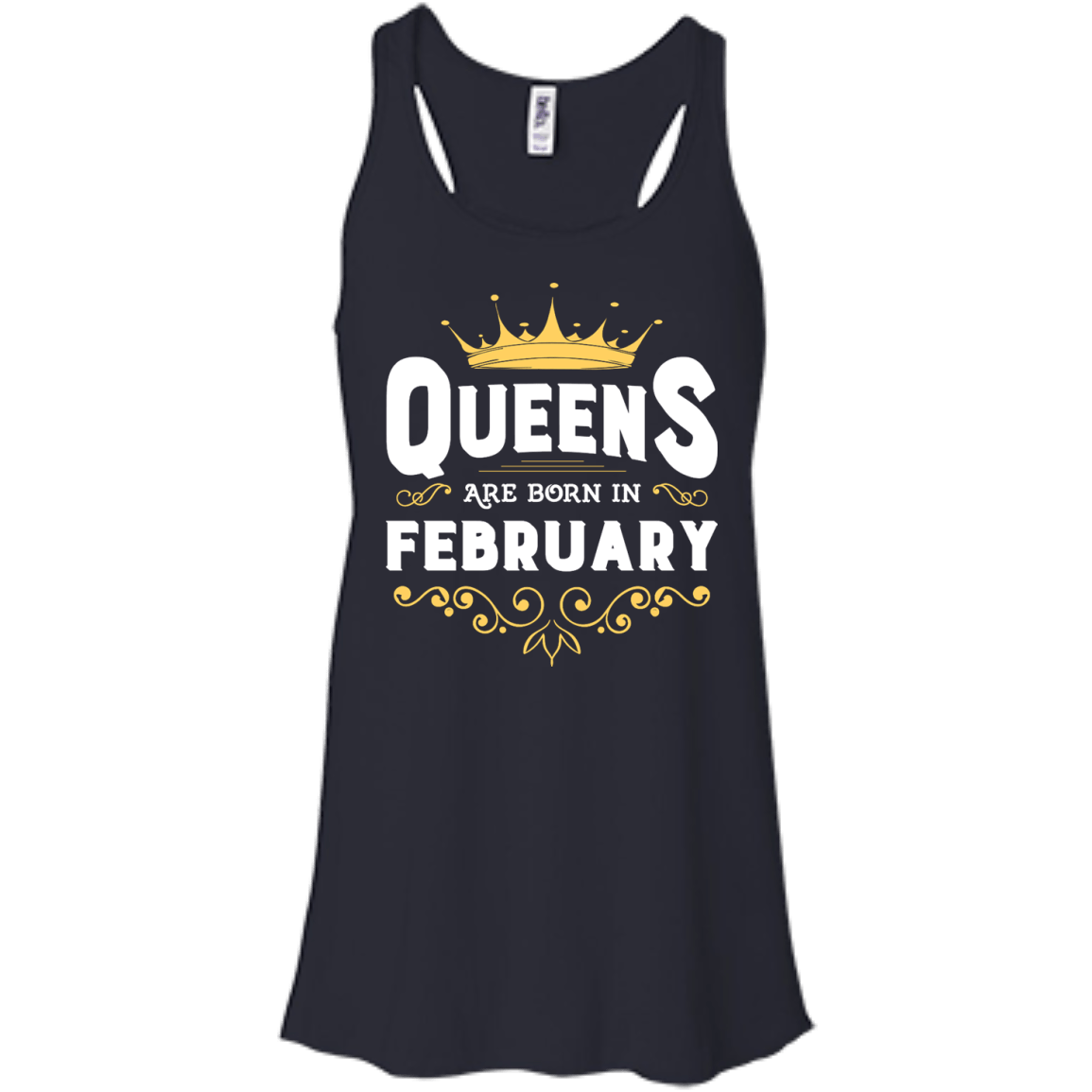 Queens Are Born In February-T-Shirt & Hoodie-Women's Flowy Racerback Tank-Midnight