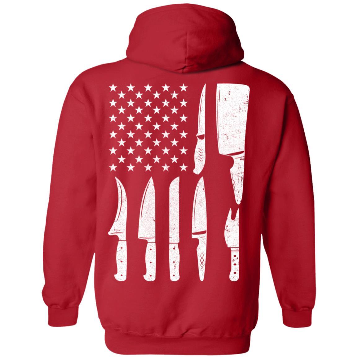 Chef Knife Patriotic American Flag Kitchen-T-Shirt & Hoodie-Pullover Hoodie-Red