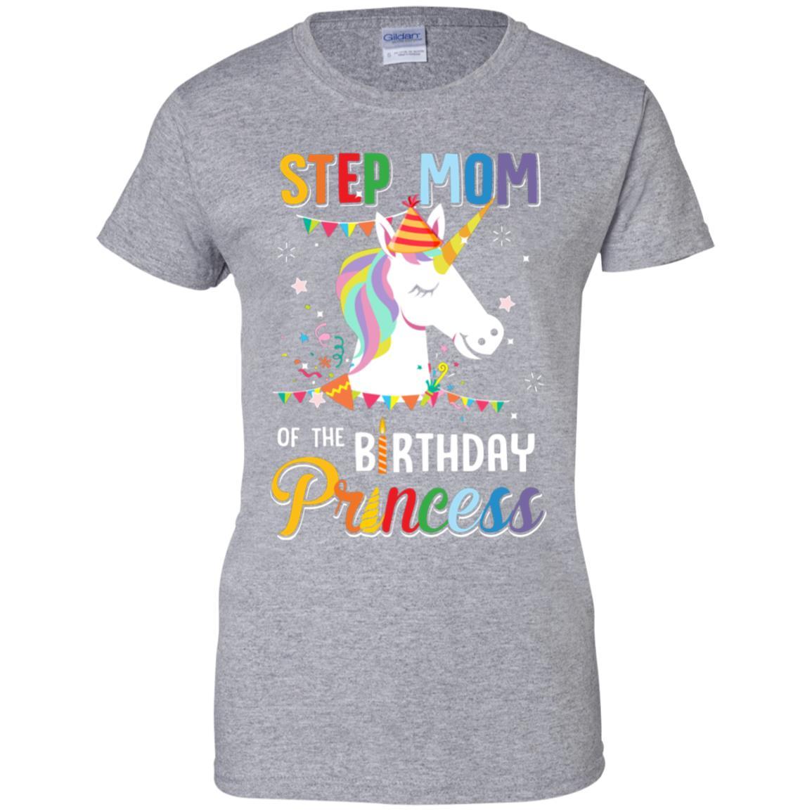 Step Mom Of The Unicorn Birthday Princess-T-Shirt & Hoodie-Women's T-Shirt-Sport Grey