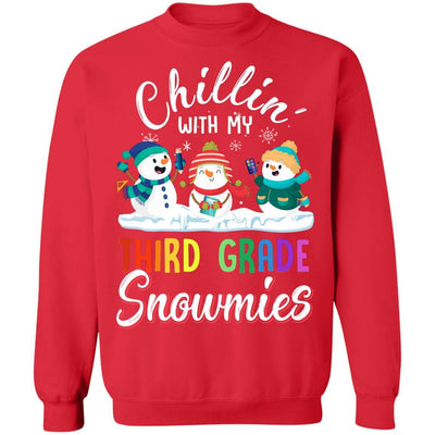Chillin' With Third Grade Snowmies Christmas Teacher Gifts-T-Shirt & Sweatshirt-Crewneck Sweatshirt-Red