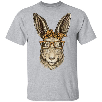 Easter Bunny Rabbit Glasses Leopard Print Bow-T-Shirt & Tank Top-Classic T-Shirt-Sport Grey