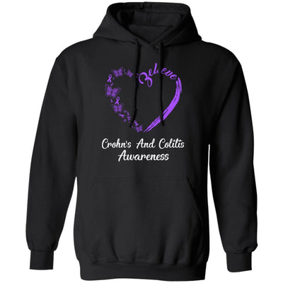 Butterfly Believe Crohn's And Colitis Awareness Ribbon Gifts-T-Shirt & Hoodie-Pullover Hoodie-Black