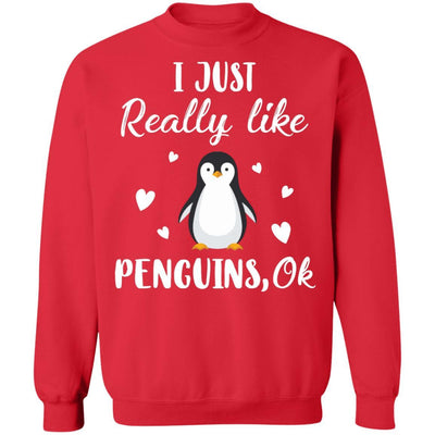 Funny Penguin Gift I Just Really Like Penguins OK-T-Shirt & Sweatshirt-Crewneck Sweatshirt-Red
