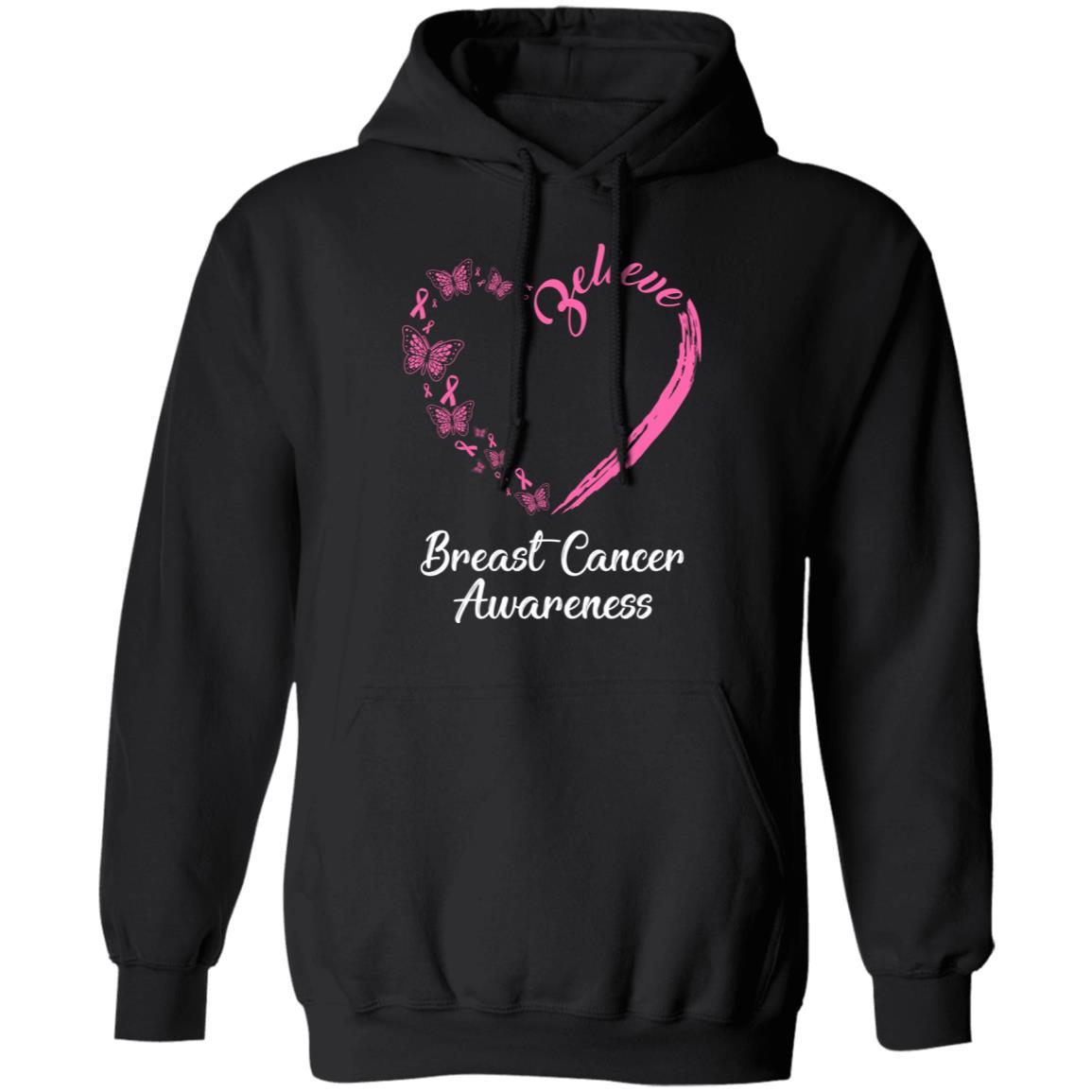 Butterfly Believe Breast Cancer Awareness Ribbon Gifts-T-Shirt & Hoodie-Pullover Hoodie-Black