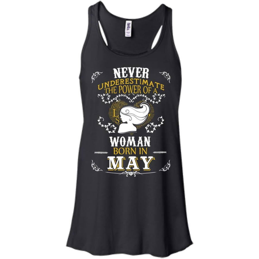 A Woman Born In MAY-T-Shirt & Hoodie-Women's Flowy Racerback Tank-Black