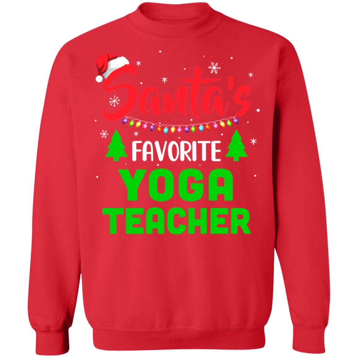 Santa's Favorite Yoga Teacher Funny Christmas Xmas Gifts-T-Shirt & Sweatshirt-Crewneck Sweatshirt-Red