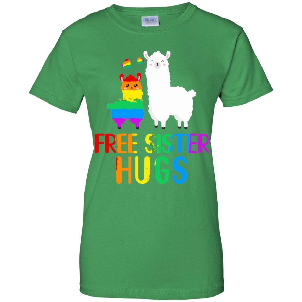 Free Sister Hugs Llama Rainbow Heart LGBT Pride Month-T-Shirt & Hoodie-Women's T-Shirt-Irish Green