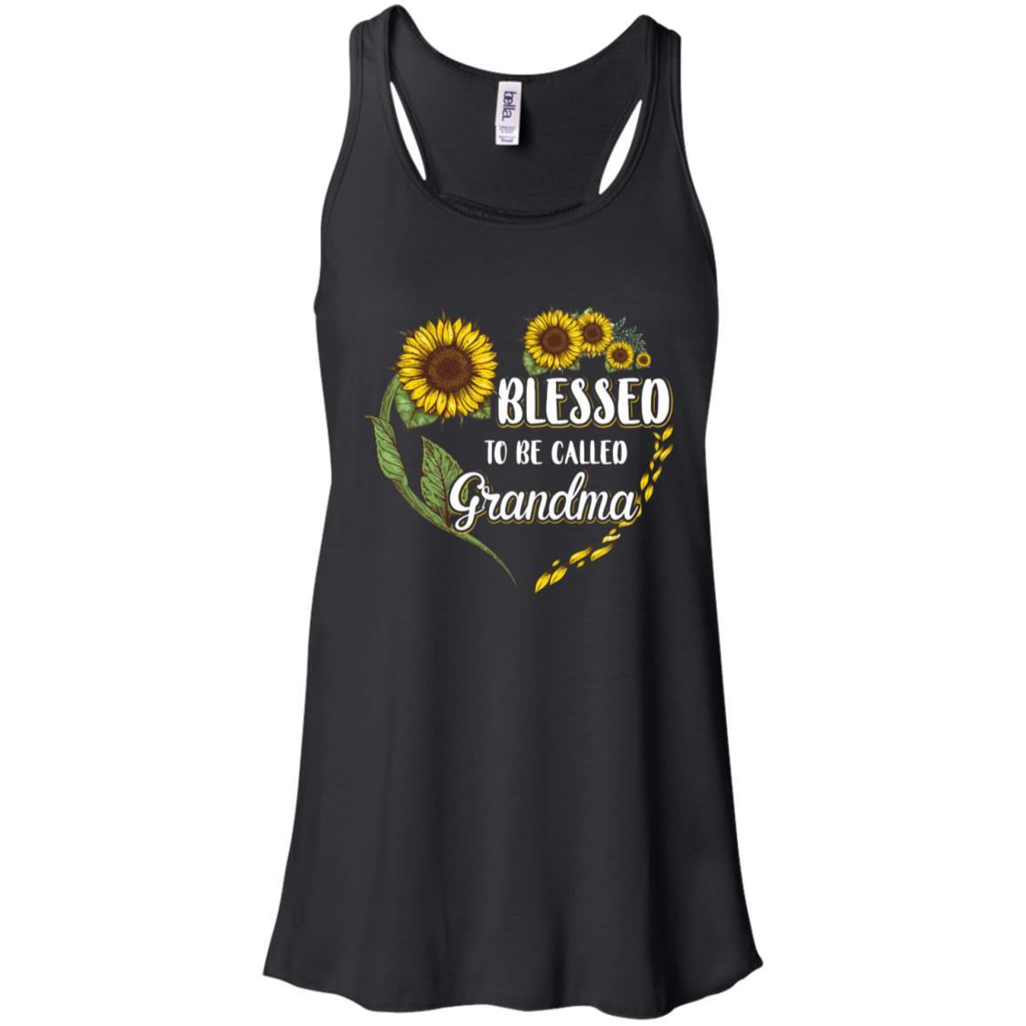 Blessed To Be Called Grandma Sunflower Mothers Day Gift-T-Shirt & Tank Top-Women's Flowy Racerback Tank-Black