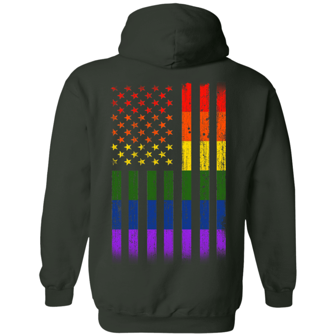 Rainbow Lesbian Gay Pride LGBT America Flag-T-Shirt & Hoodie-Pullover Hoodie-Forest Green