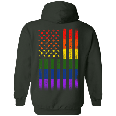 Rainbow Lesbian Gay Pride LGBT America Flag-T-Shirt & Hoodie-Pullover Hoodie-Forest Green