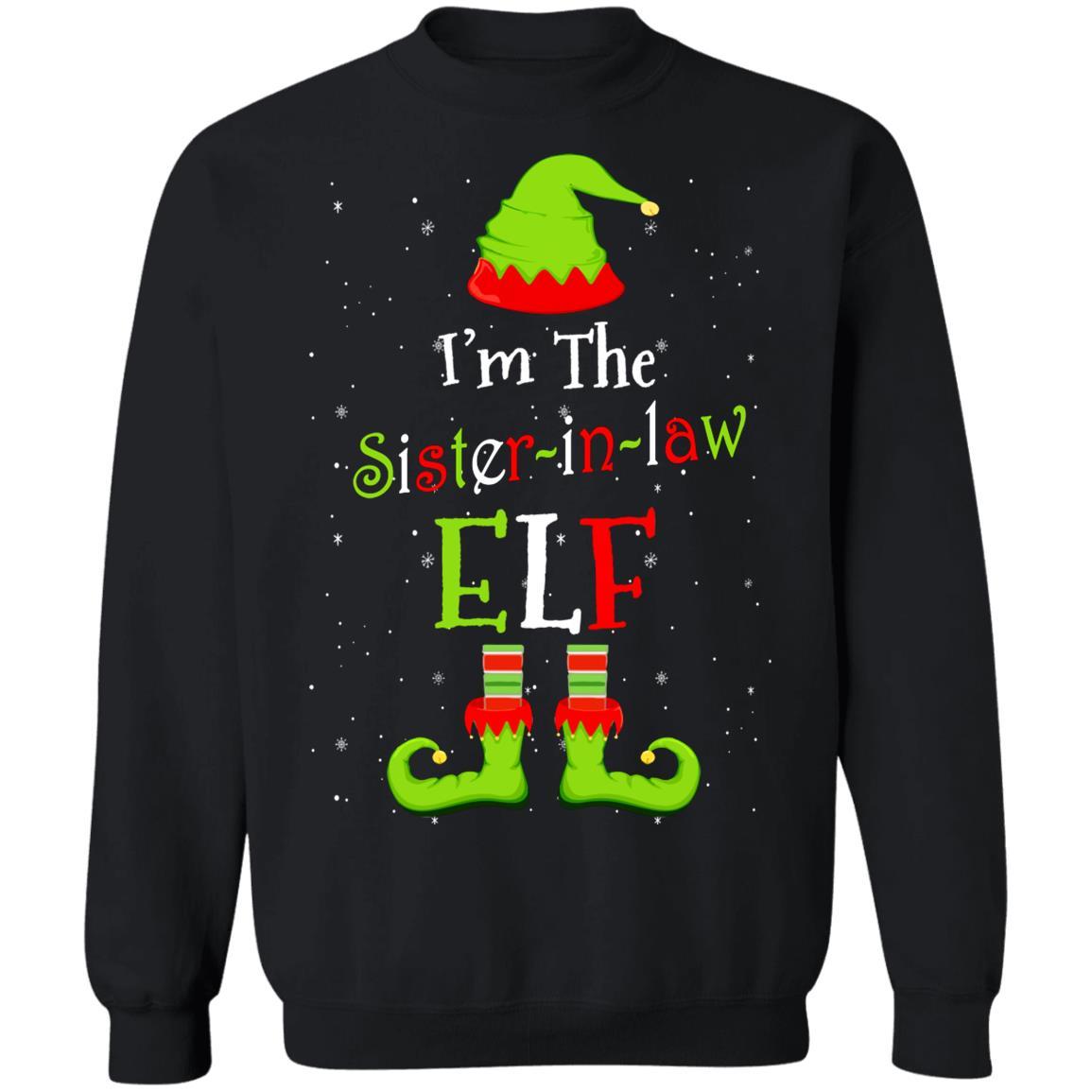 I'm The Sister-In-Law Elf Family Matching Funny Christmas Group Gift-T-Shirt & Sweatshirt-Crewneck Sweatshirt-Black
