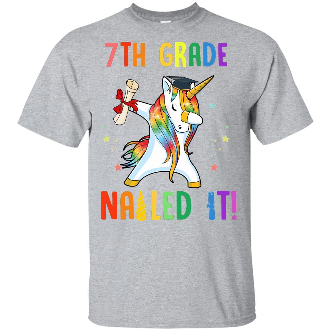 Dabbing 7th Grade Unicorn Nailed It Graduation Class Of 2021 Youth-Youth Shirt-Youth T-Shirt-Sport Grey