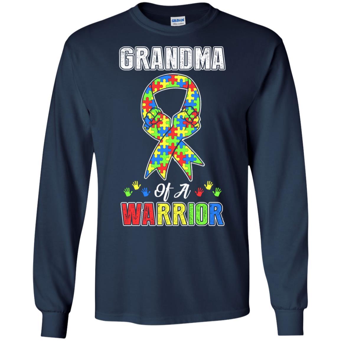 Grandma Of A Warrior Support Autism Awareness Gift-T-Shirt & Hoodie-Long Sleeve T-Shirt-Navy