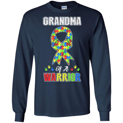 Grandma Of A Warrior Support Autism Awareness Gift-T-Shirt & Hoodie-Long Sleeve T-Shirt-Navy