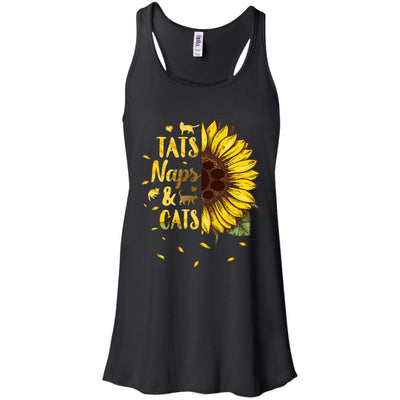 Sunflower Tats Naps And Cats Funny Cat Lover Gift-T-Shirt & Tank Top-Women's Flowy Racerback Tank-Black