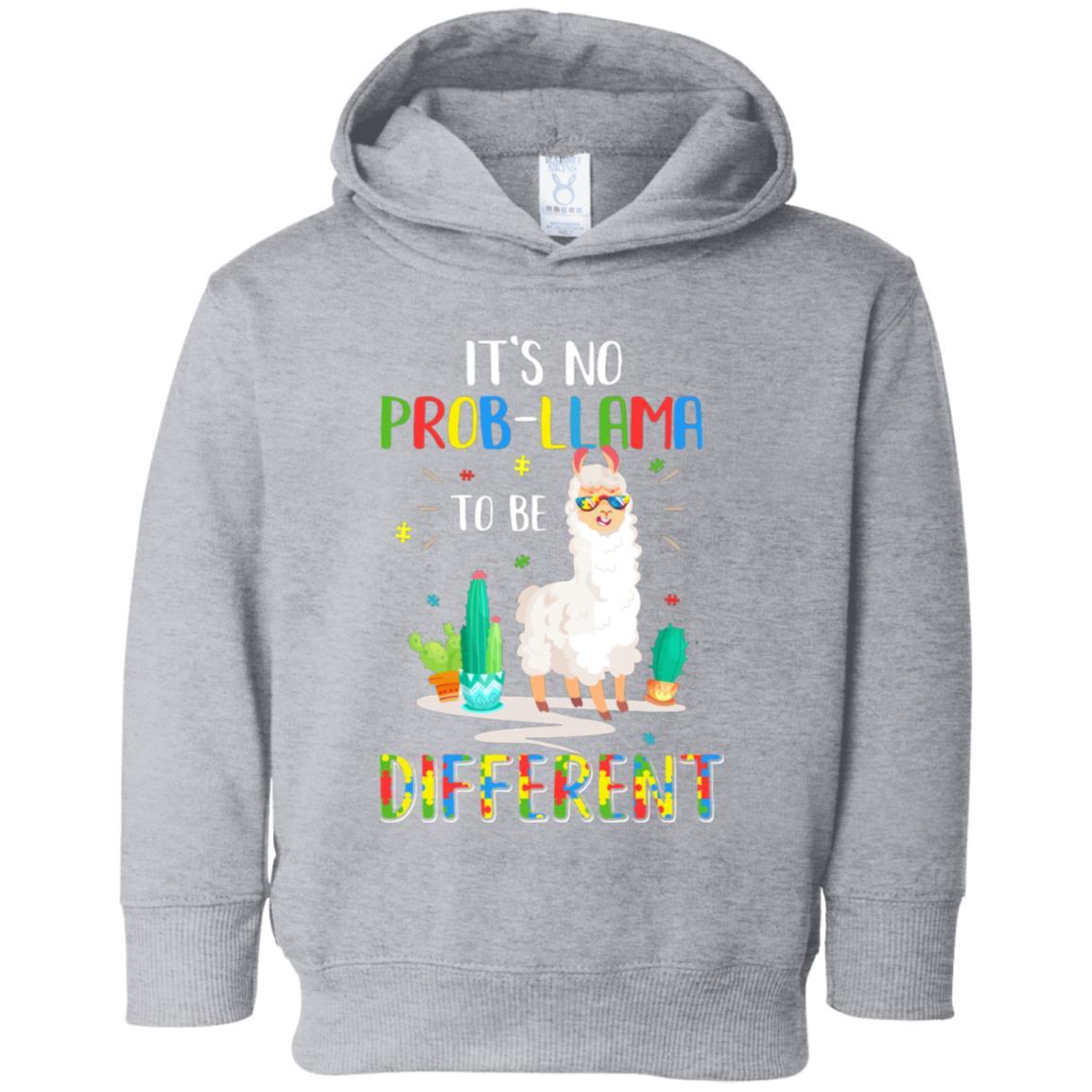 No Prob Llama To Be Different Llama Autism Awareness Gift Youth-Youth Shirt-Toddler Fleece Hoodie-Heather Grey