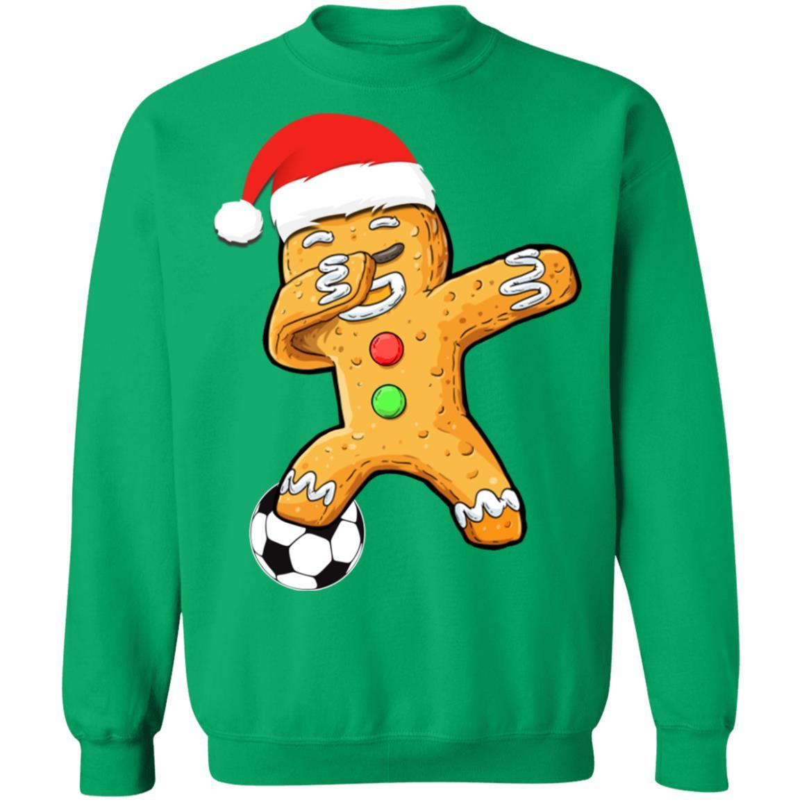 Dabbing Gingerbread Santa Soccer Christmas Pajama Gifts-T-Shirt & Sweatshirt-Crewneck Sweatshirt-Irish Green