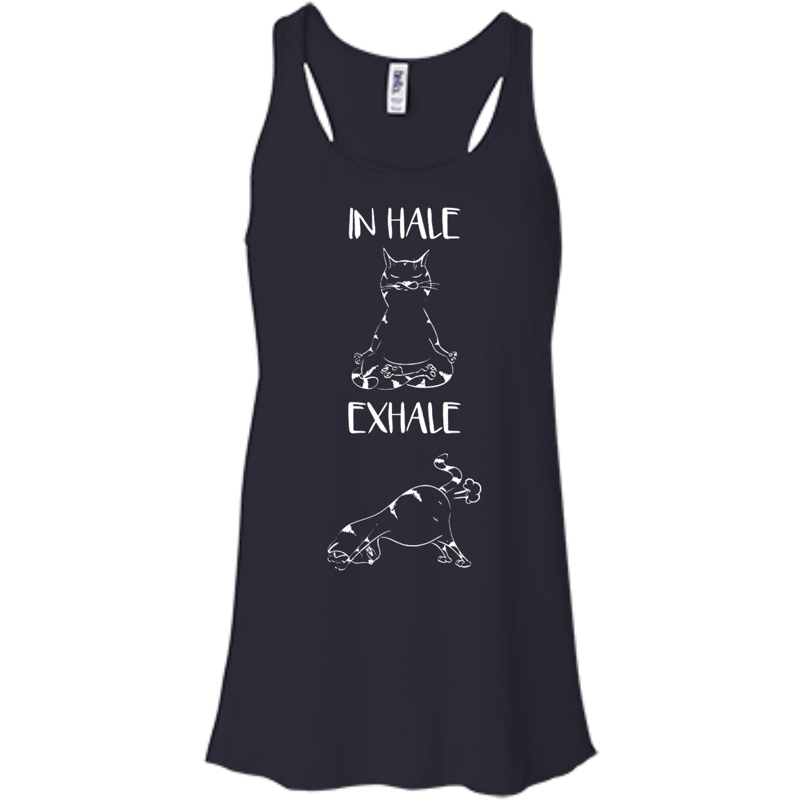 Yoga Cat Inhale Exhale-T-Shirt & Hoodie-Women's Flowy Racerback Tank-Midnight