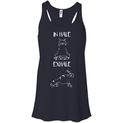 Yoga Cat Inhale Exhale-T-Shirt & Hoodie-Women's Flowy Racerback Tank-Midnight