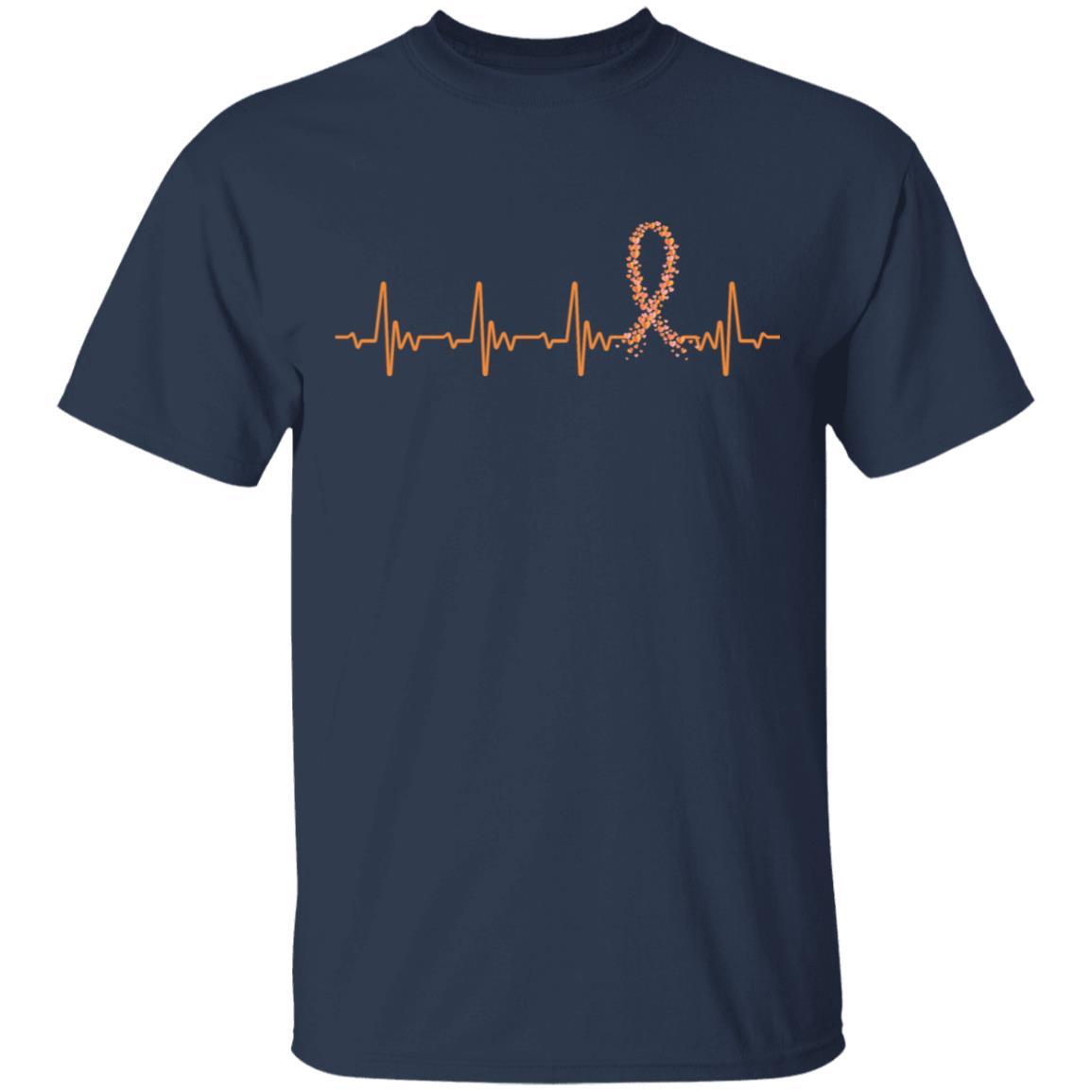 MS Leukemia Awareness Orange Ribbon Heartbeat-T-Shirt & Hoodie-Classic T-Shirt-Navy