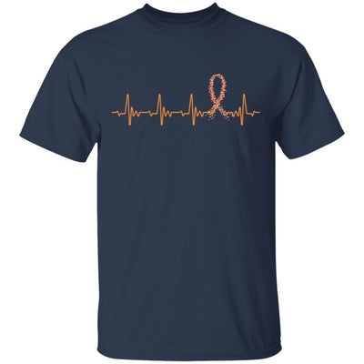 MS Leukemia Awareness Orange Ribbon Heartbeat-T-Shirt & Hoodie-Classic T-Shirt-Navy