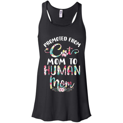 Floral Promoted From Cat Mom To Human Mom Gift-T-Shirt & Tank Top-Women's Flowy Racerback Tank-Black