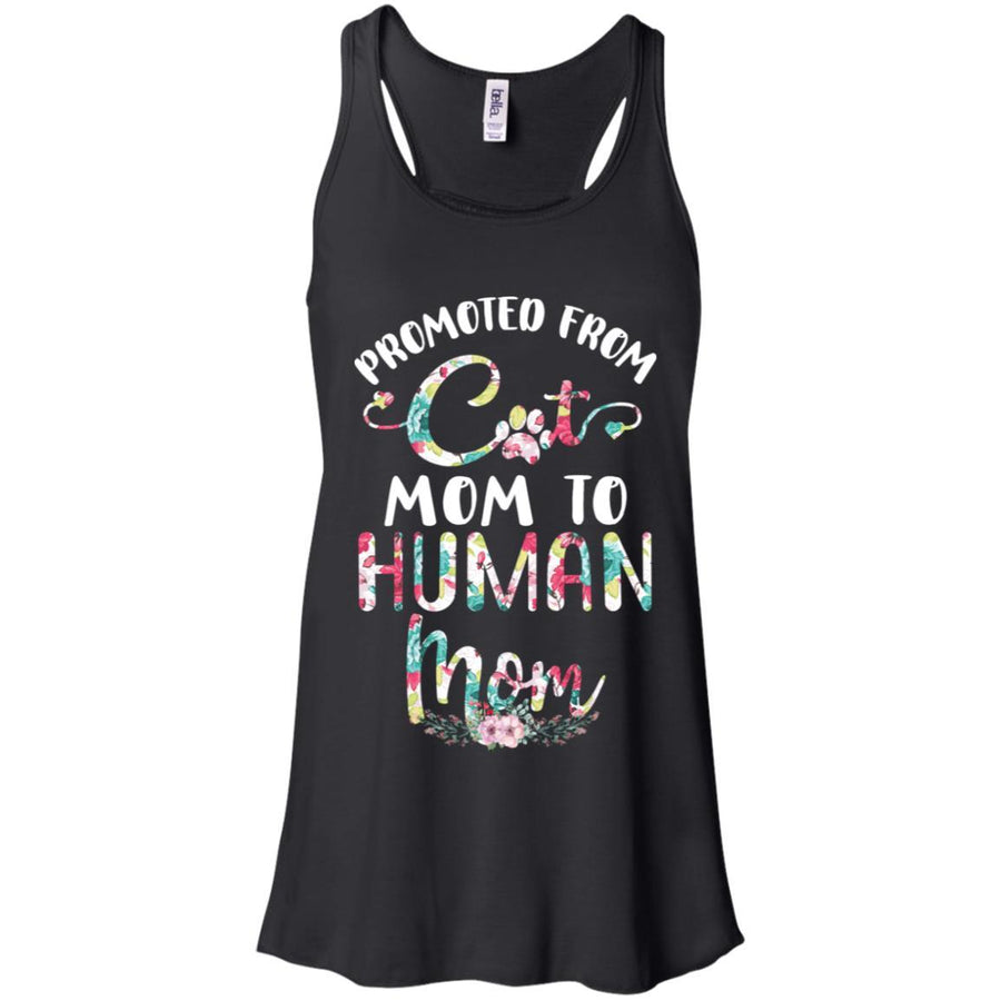 Floral Promoted From Cat Mom To Human Mom Gift-T-Shirt & Tank Top-Women's Flowy Racerback Tank-Black