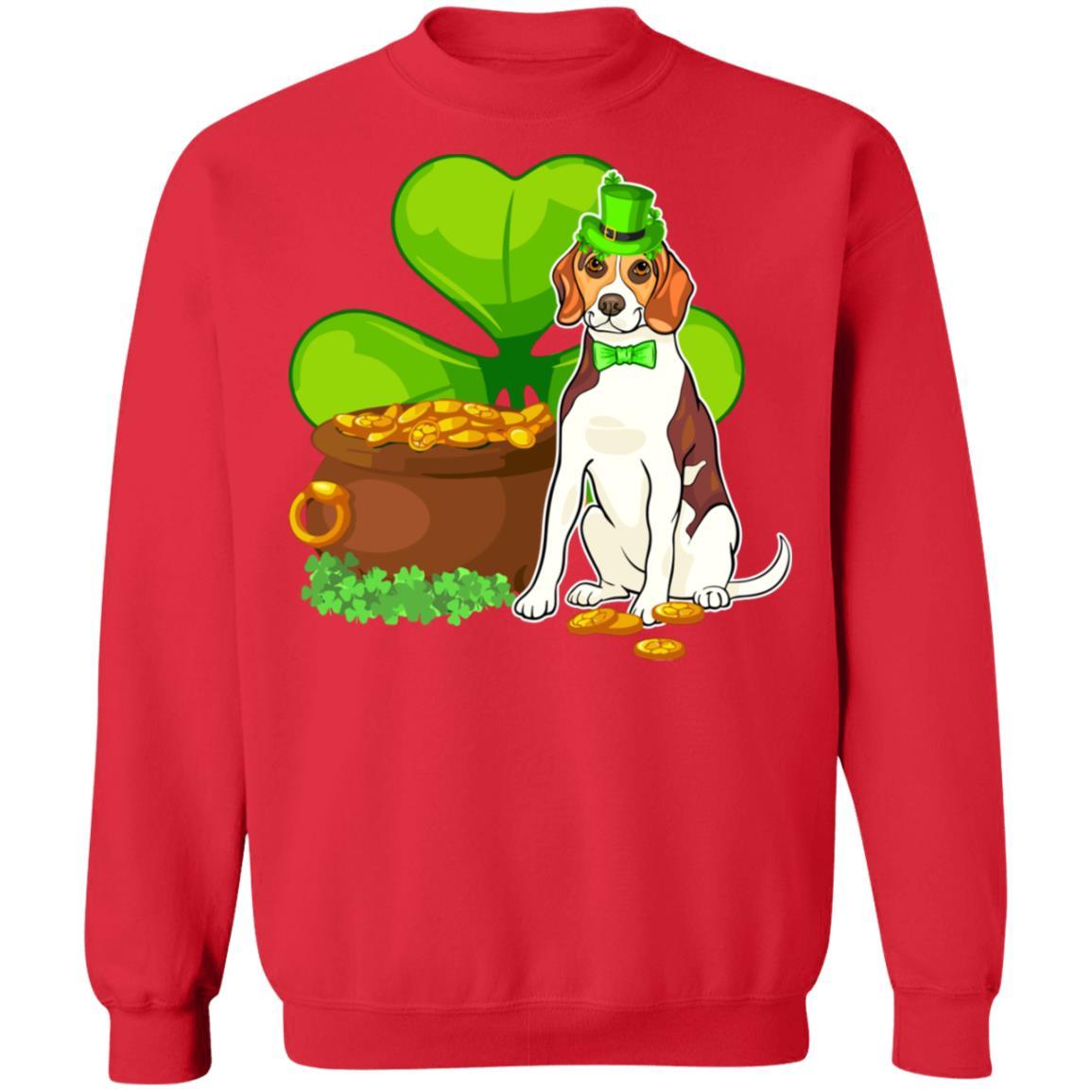Beagle St Patrick's Day Irish Dog Lover Funny Gifts-T-Shirt & Hoodie-Crewneck Sweatshirt-Red