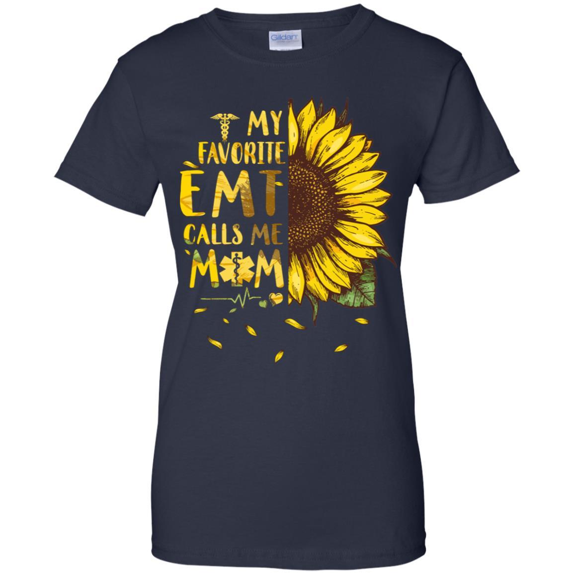 Sunflower My Favorite EMT Calls Me Mom Mothers Day Gift-T-Shirt & Hoodie-Women's T-Shirt-Navy