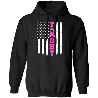 Breast Cancer Awareness American Flag Distressed-T-Shirt & Hoodie-Pullover Hoodie-Black
