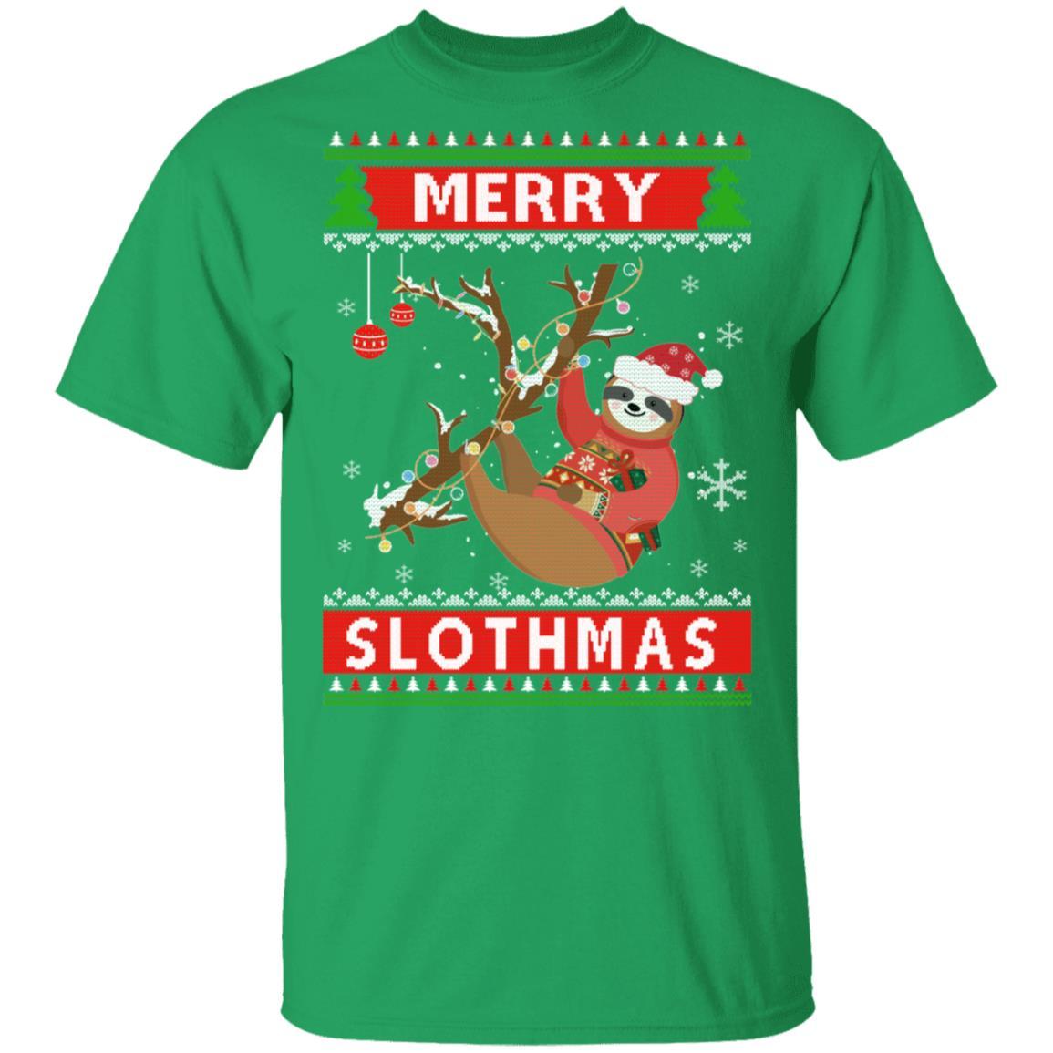Merry Slothmas Christmas Pajama Sloth Lovers Ugly Sweater-T-Shirt & Sweatshirt-Classic T-Shirt-Irish Green