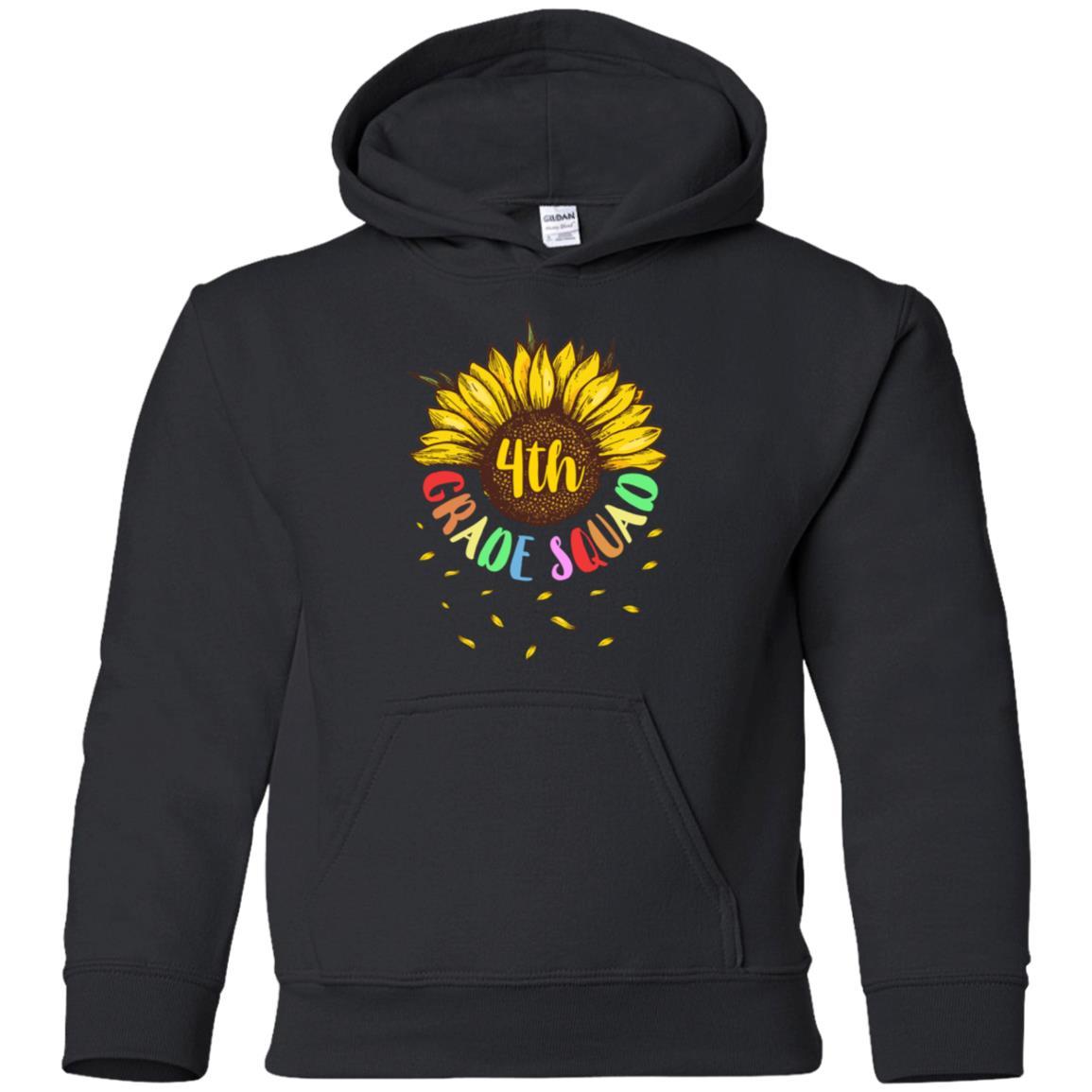 Sunflower 4th Grade Squad First Grade Teacher Youth-Youth Shirt-Youth Pullover Hoodie-Black
