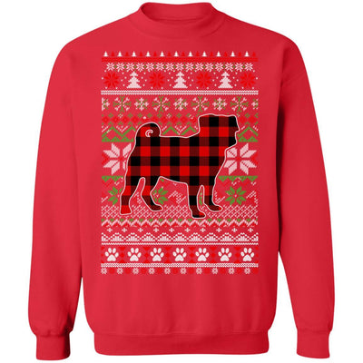 Pug Red Plaid Ugly Christmas Sweater Gifts-T-Shirt & Sweatshirt-Crewneck Sweatshirt-Red
