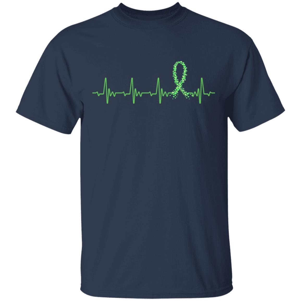 Kidney Disease Liver Cancer Awareness Green Ribbon Heartbeat-T-Shirt & Hoodie-Classic T-Shirt-Navy