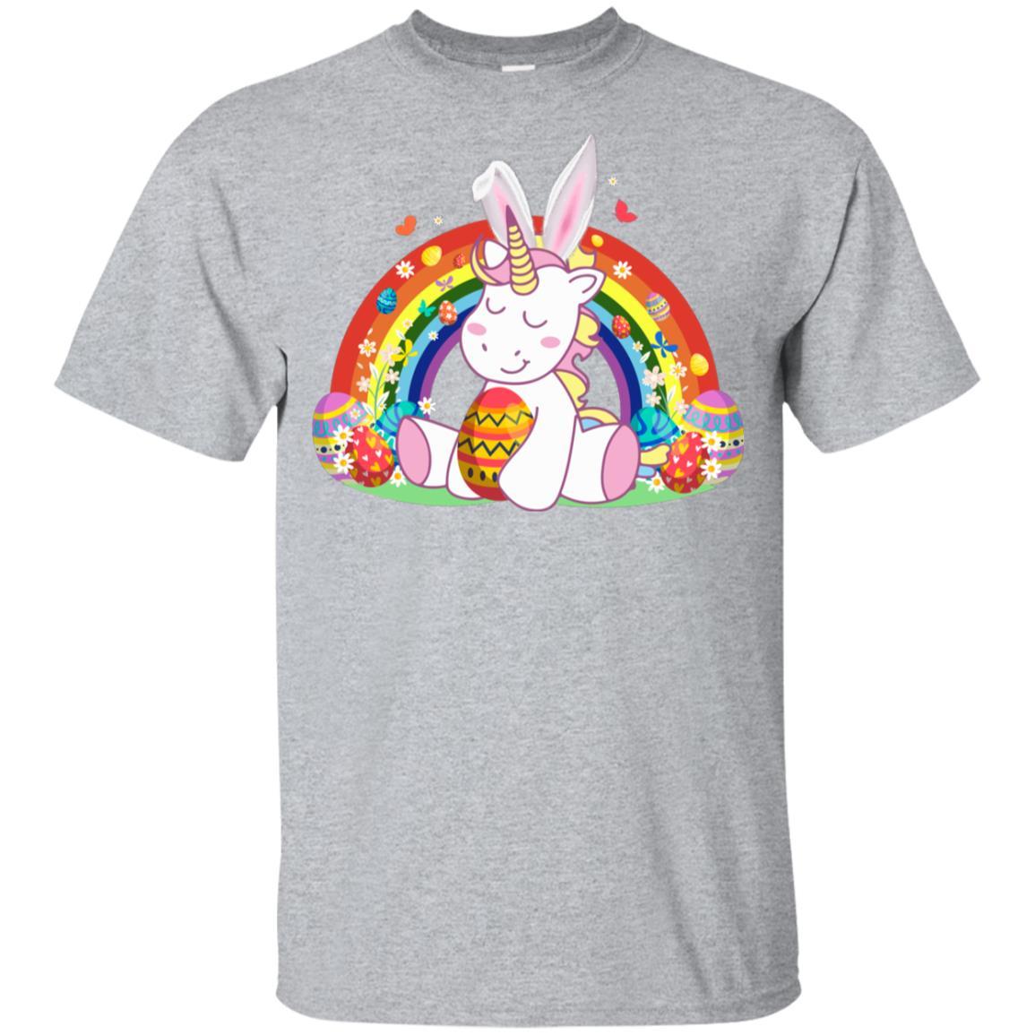 Unicorn Easter With Rainbow And Egg Youth-Youth Shirt-Youth T-Shirt-Sport Grey