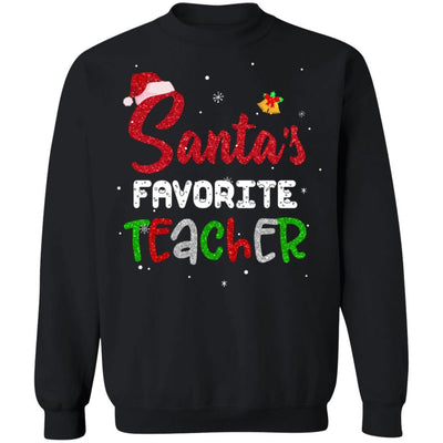Santa's Favorite Teacher Santa Hat Christmas Gifts-T-Shirt & Sweatshirt-Crewneck Sweatshirt-Black
