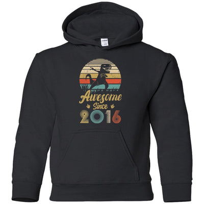 Awesome Since 2016 5th Years Old Dinosaur Birthday Gift Youth-Youth Shirt-Youth Pullover Hoodie-Black