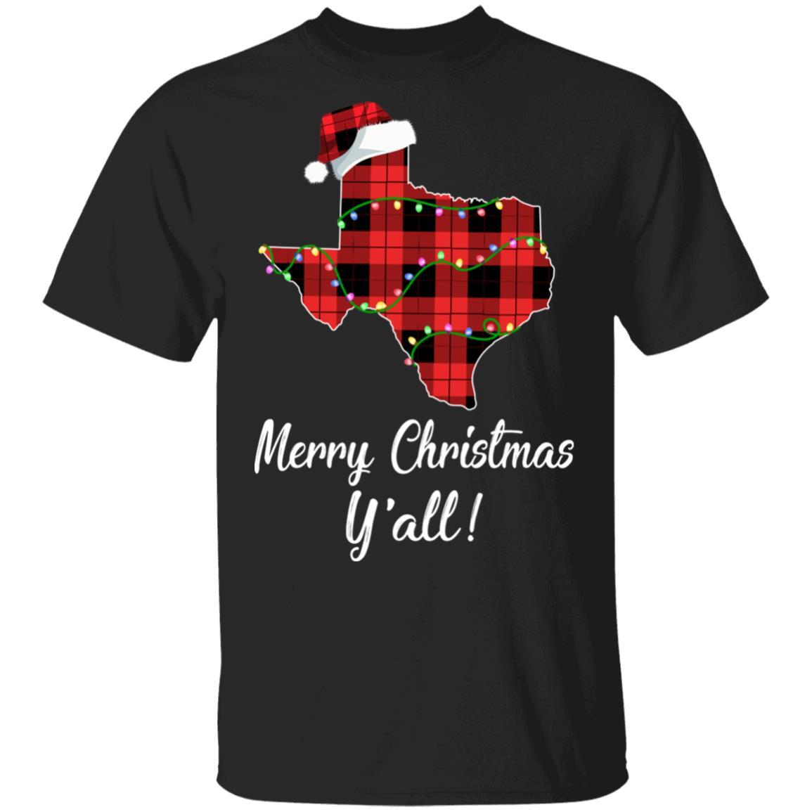 Merry Christmas Y'all Texas State Red Plaid Gift-T-Shirt & Sweatshirt-Classic T-Shirt-Black