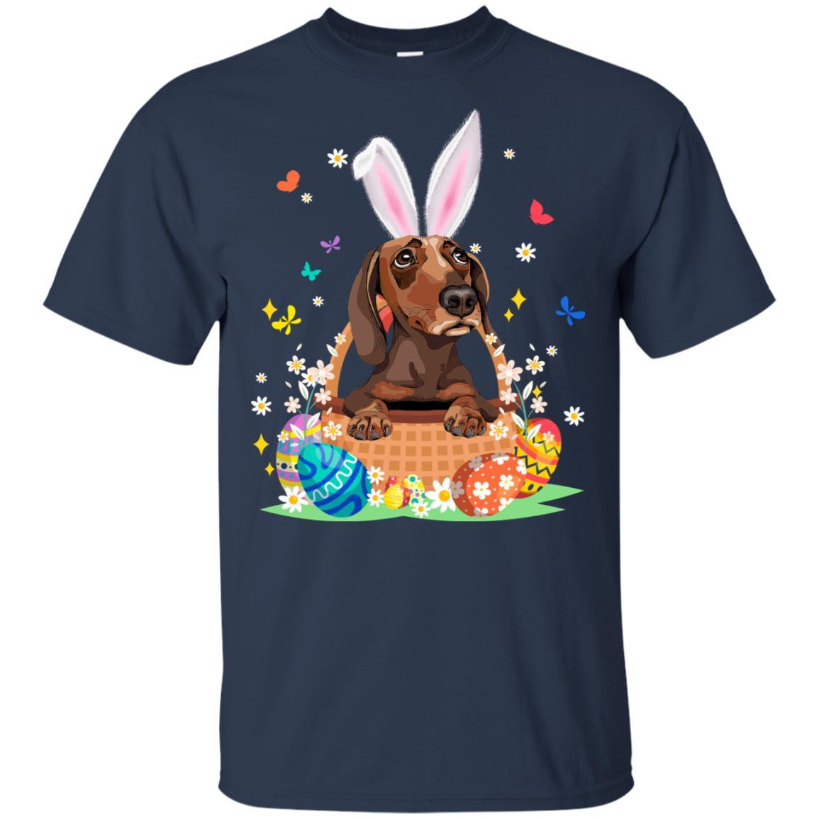 Dachshund Bunny Hat Rabbit Easter Eggs-T-Shirt & Hoodie-Classic T-Shirt-Navy